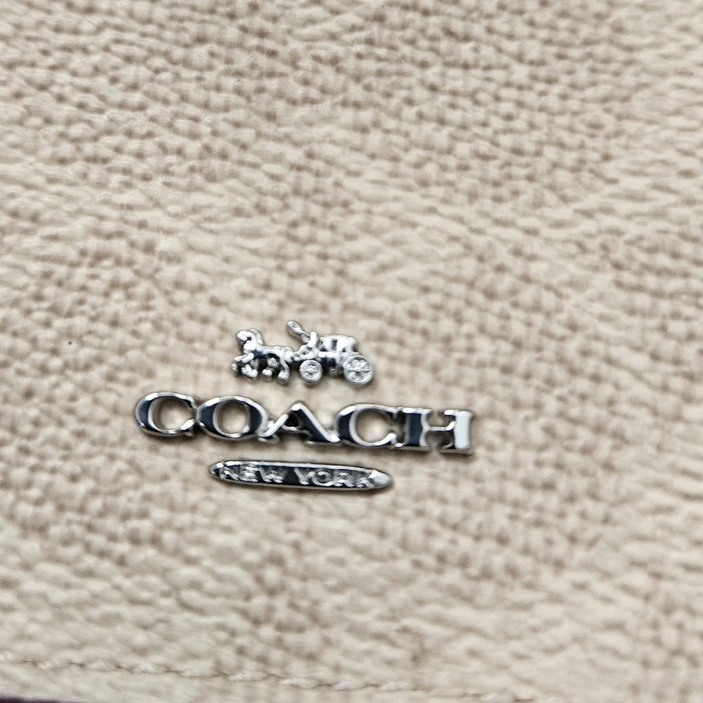 NWT COACH NORTH/SOUTH MINI TOTE BAG CHARM IN SIGNATURE CANVAS TAN & BEIGE - Picture 3 of 7